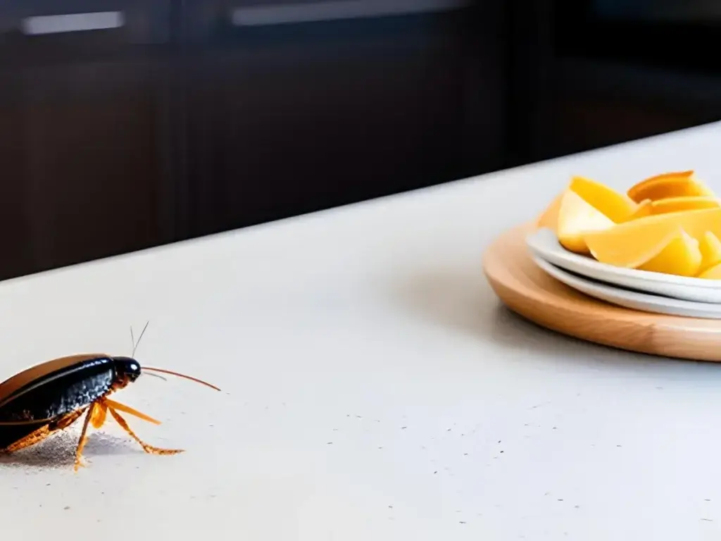 Image that shows a cockroach staring at a plate of food for the blog about what diseases do cockroaches carry.