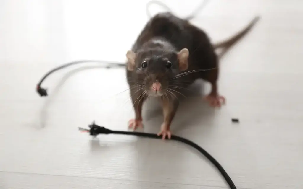 Picture of a rat holding a frayed wire for the blog about what sort of damage do rodents cause?