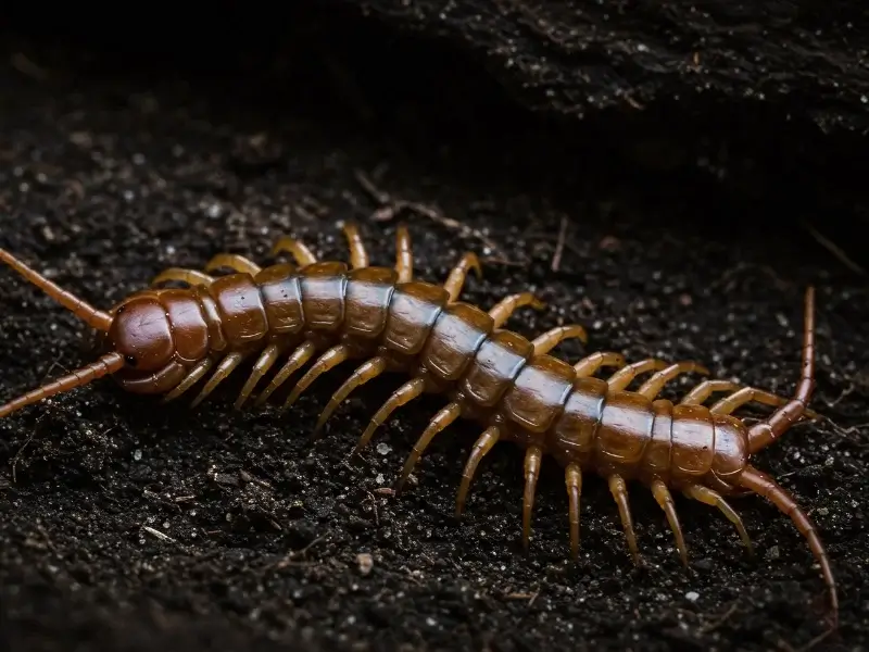 Brown centipede in dirt. Are Centipedes Poisonous, Are Centipedes Venomous, are house centipedes dangerous