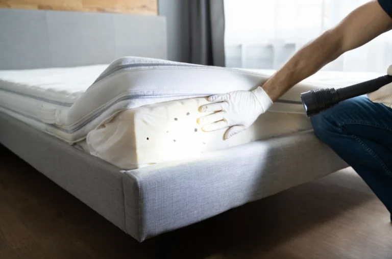 A man lifts up a mattress to discover several bud bugs. This photo is intended for the article, "What attracts bed bugs."