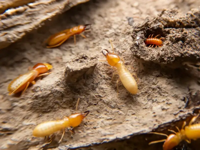 Termites eating wood. This image is for the Termite Control in Huntersville, NC page.