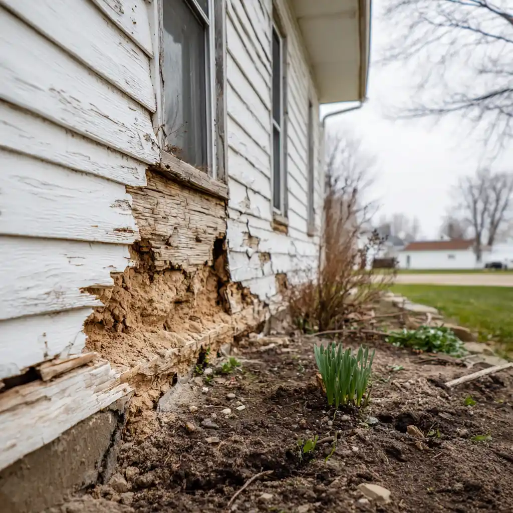 Termite damage on the side of a old home. A-1 Pest Control Blowing Rock NC, pest control in Blowing Rock NC, pest control service Blowing Rock.