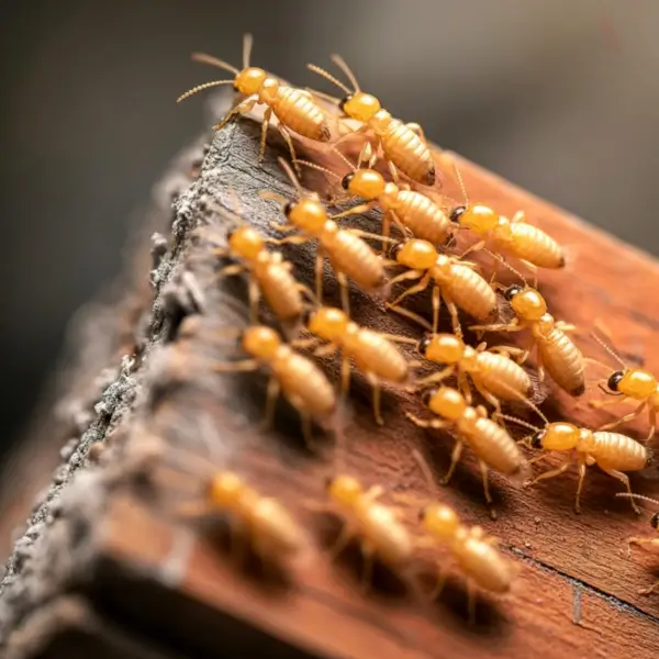 Termites on a beam, highlighting the need for commercial pest control for termites.