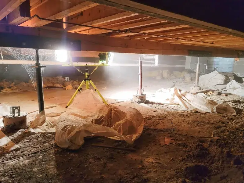 The clean up of a vapor barrier, highlighting the need for crawl space encapsulation in Mooresville, NC.